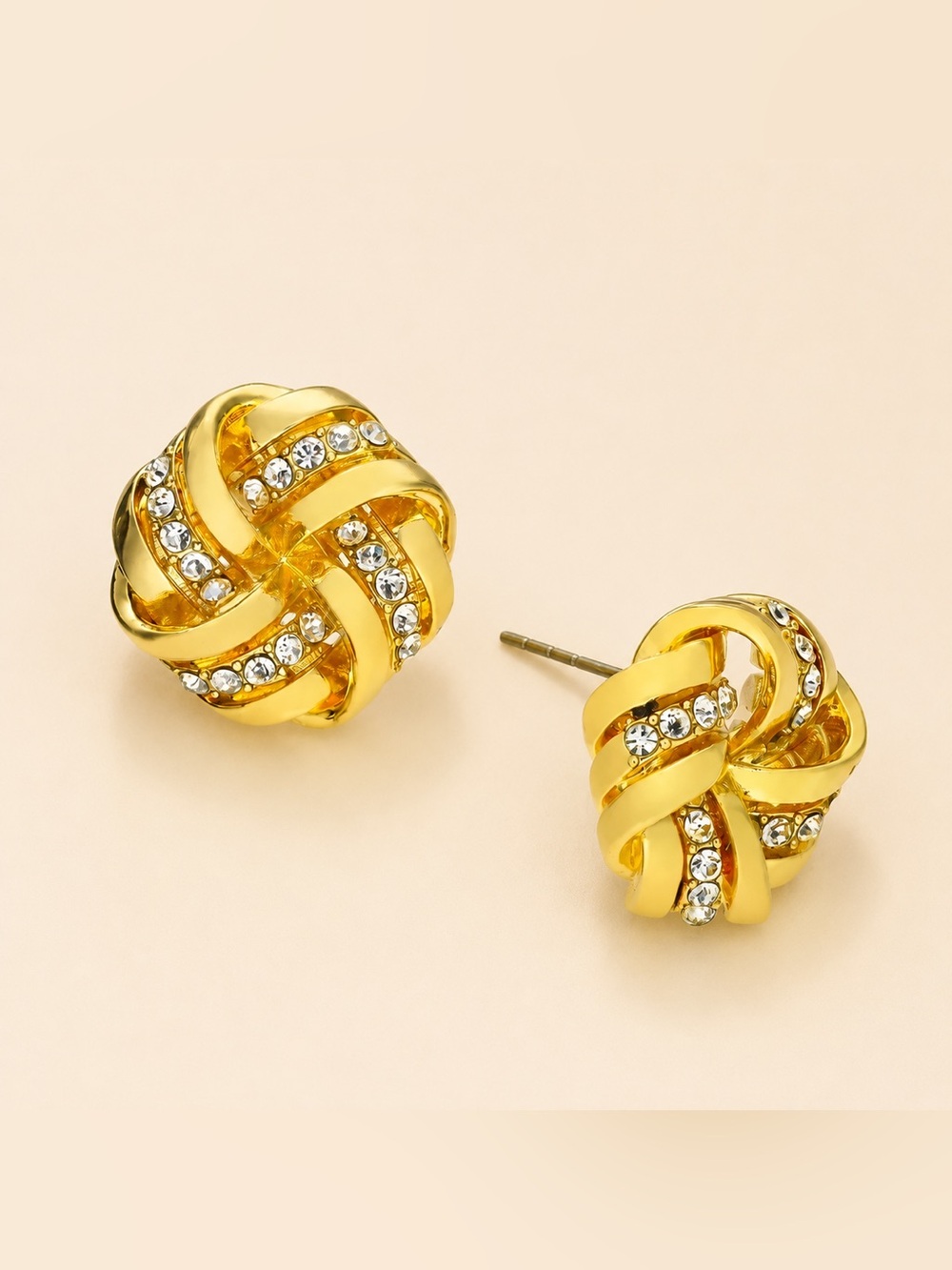 Vintage Gold Crystal Knot Statement Earrings - Picture 2 of 4